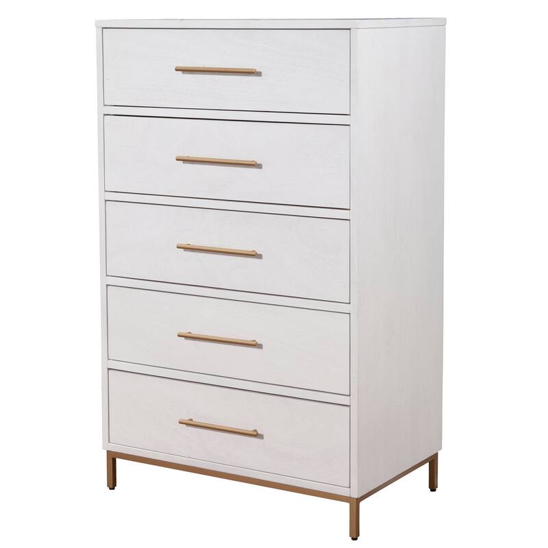 Alpine Furniture Madelyn Five Drawer Wood Chest in White