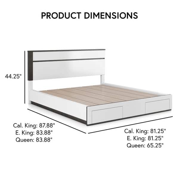 dimension image slide 1 of 2, Furniture of America Conjira Modern 2-Piece White Wood Storage Bed and Nightstand Set