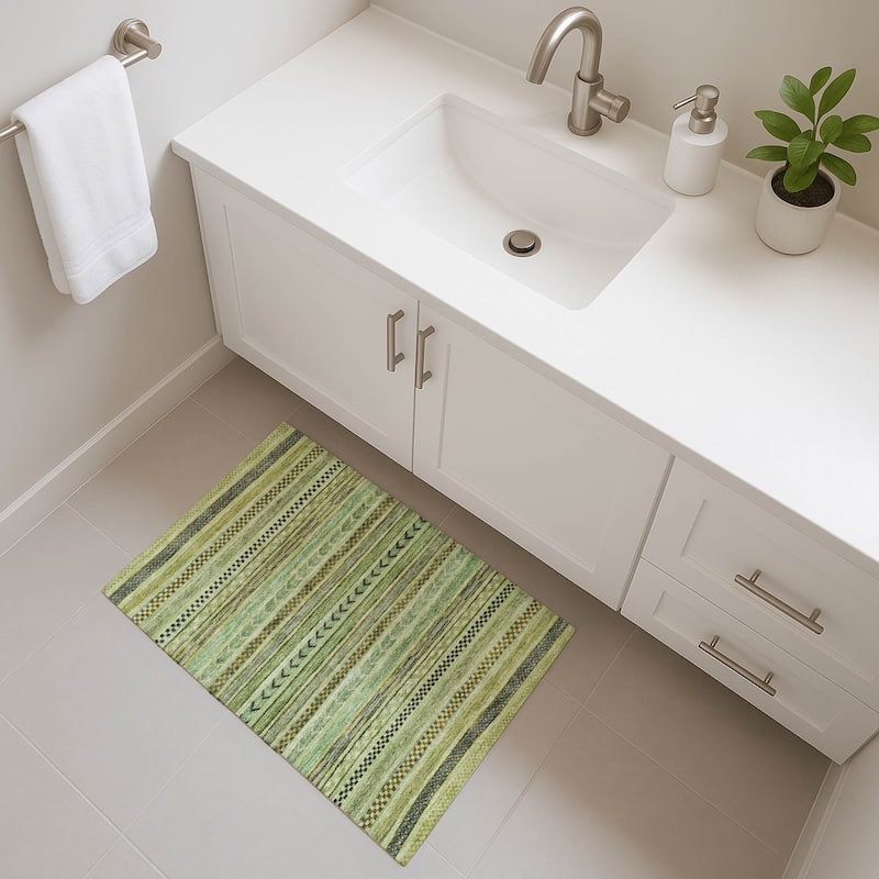 Premium Washable Super Soft Boho Stripes Mayfield Rug - Aloe - 1'8" x 2'6"