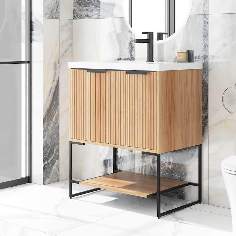 24"/30" Plywood Freestanding Bathroom Vanity Set with White Sink