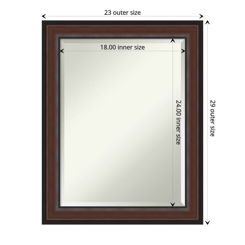Beveled Bathroom Wall Mirror - Harvard Walnut Frame - Outer Size: 23 x 29 in