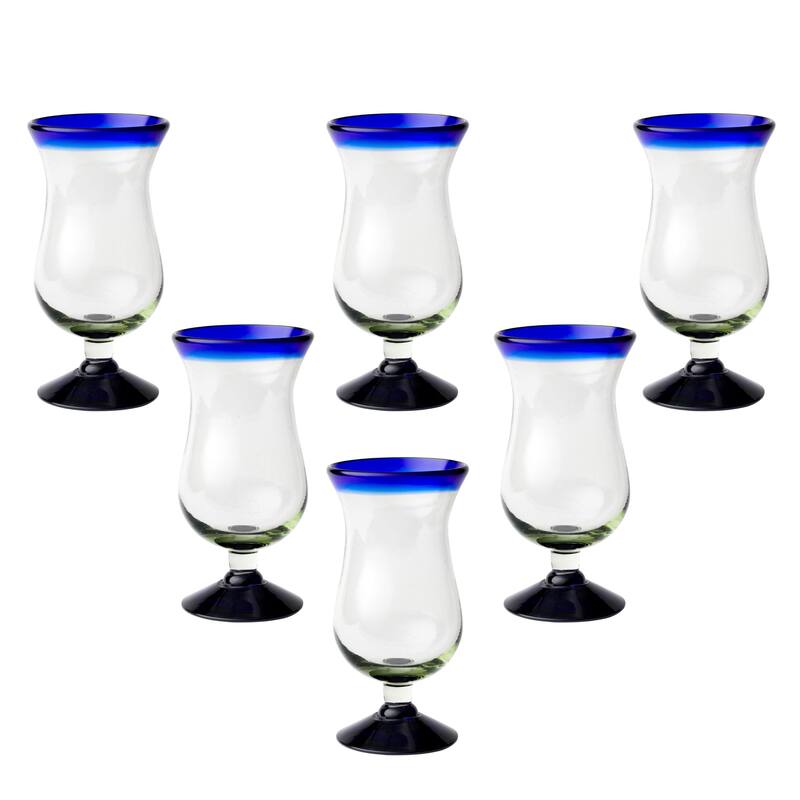 10 Strawberry Street Cobalt Rim Handlown Mexican Glassware, set of 6