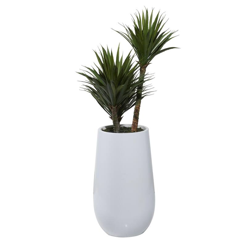 Faux Foliage Date Palm Artificial Plant with Realistic Leaves and White Fiberglass Pot - Green - Roche River Decor