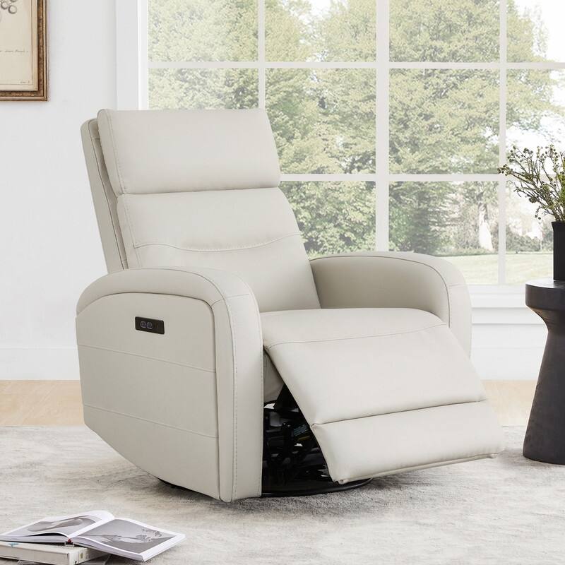 Spruce & Spring Cheryl Power Glider Swivel Rocker Recliner Chair Nursery Recliner - Cream-Power Headrest