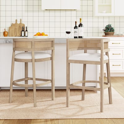 Christopher Knight Home-Glovers Wood And Rattan Upholstered Bar Stools Set of 2