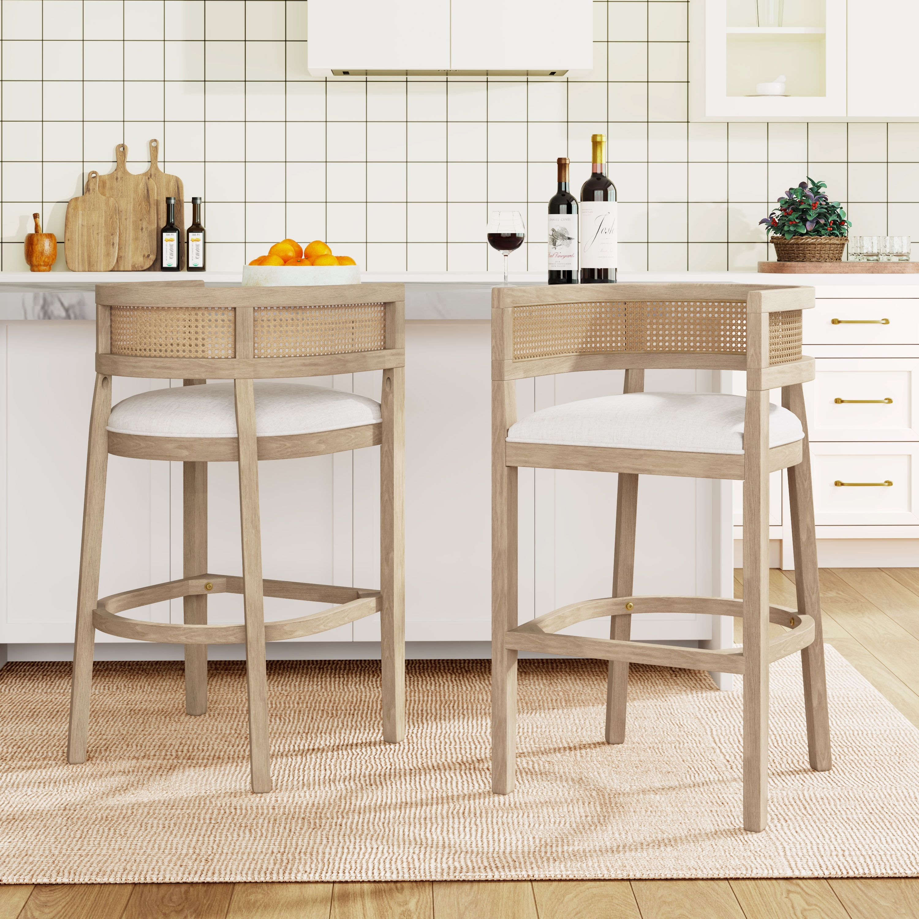 Christopher Knight Home-Glovers Wood And Rattan Upholstered Bar Stools Set of 2