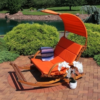 Sunnydaze Outdoor Wooden Rocking Cushioned Loveseat with Footrest and