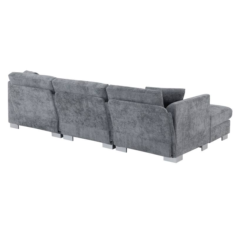 L-Shaped Sectional Sofa with Chaise Lounge, Oversized Chenille Upholstered Sofa, 4 Seater Sofa with 2 Throw Pillows