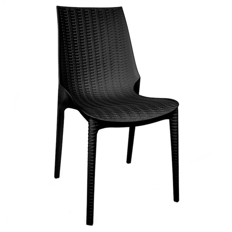 Kent Modern Rattan-Style Stackable Lightweight Dining Chair for Patio and Garden - Black
