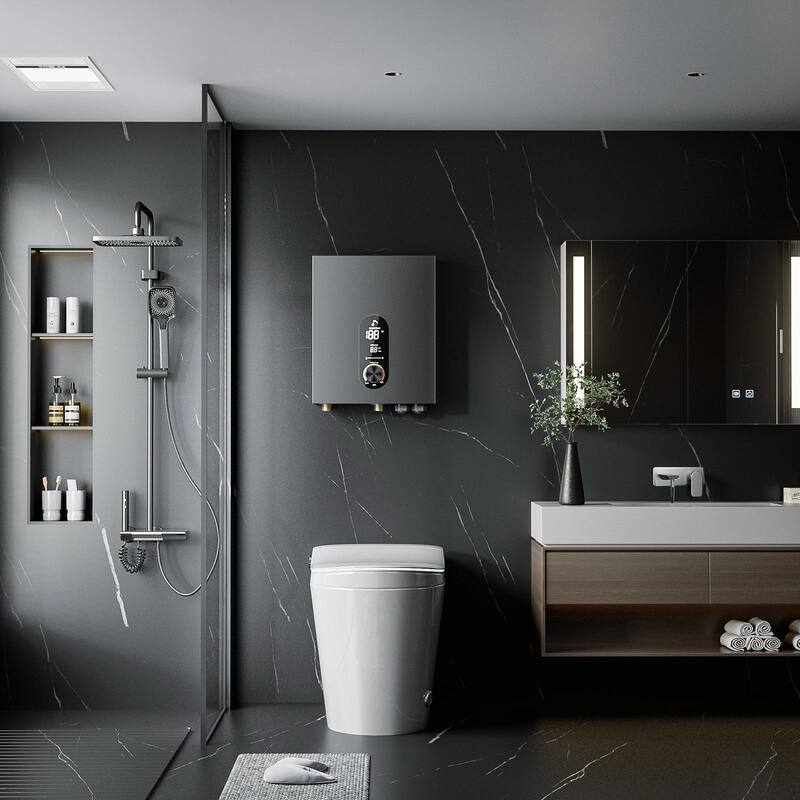 18KW Tankless Electric Water Heater, On Demand Instant Hot Water Heater with LED Temperature Display, 240V Wall Mounted