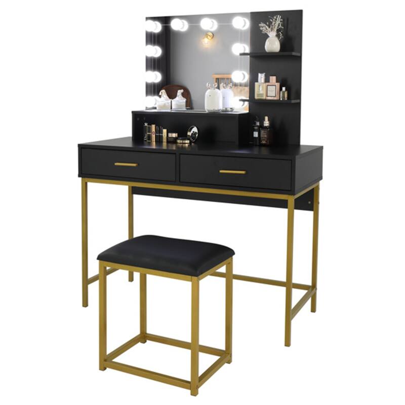 Vanity Set with 10 LED Bulbs and Cushioned Stool