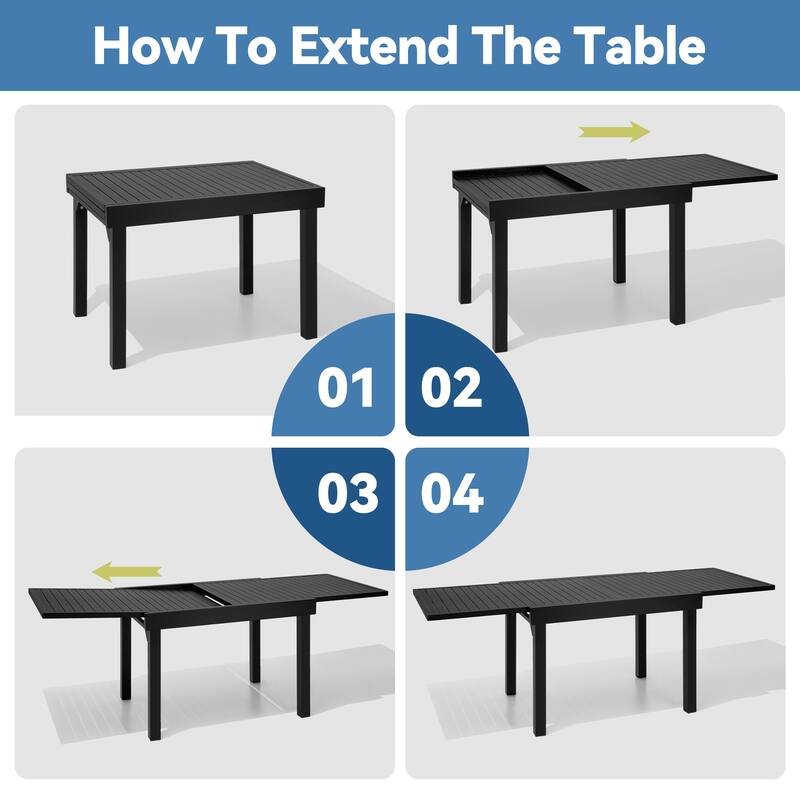 VredHom 7-piece Aluminum Expandable Dining Set Table with Chairs Sets - N/A