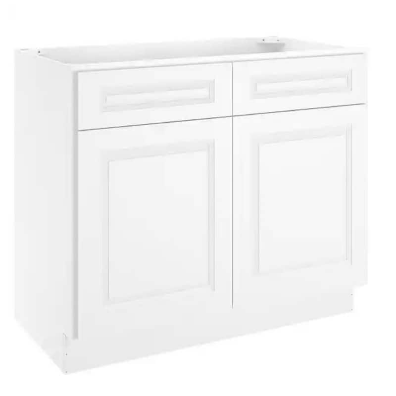 24-in D X 34.5-in H in Raised Panel White Plywood Ready to Assemble Floor Base Kitchen Cabinet with 2 Drawers - Traditional White - 42-in W X 24-in D X 34.5-in H