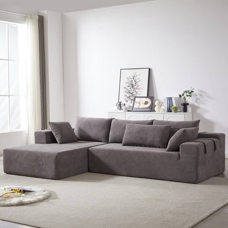 Modern Modular 108" L-shaped Chenille Upholstered Sectional Sofa With 6 Pillows