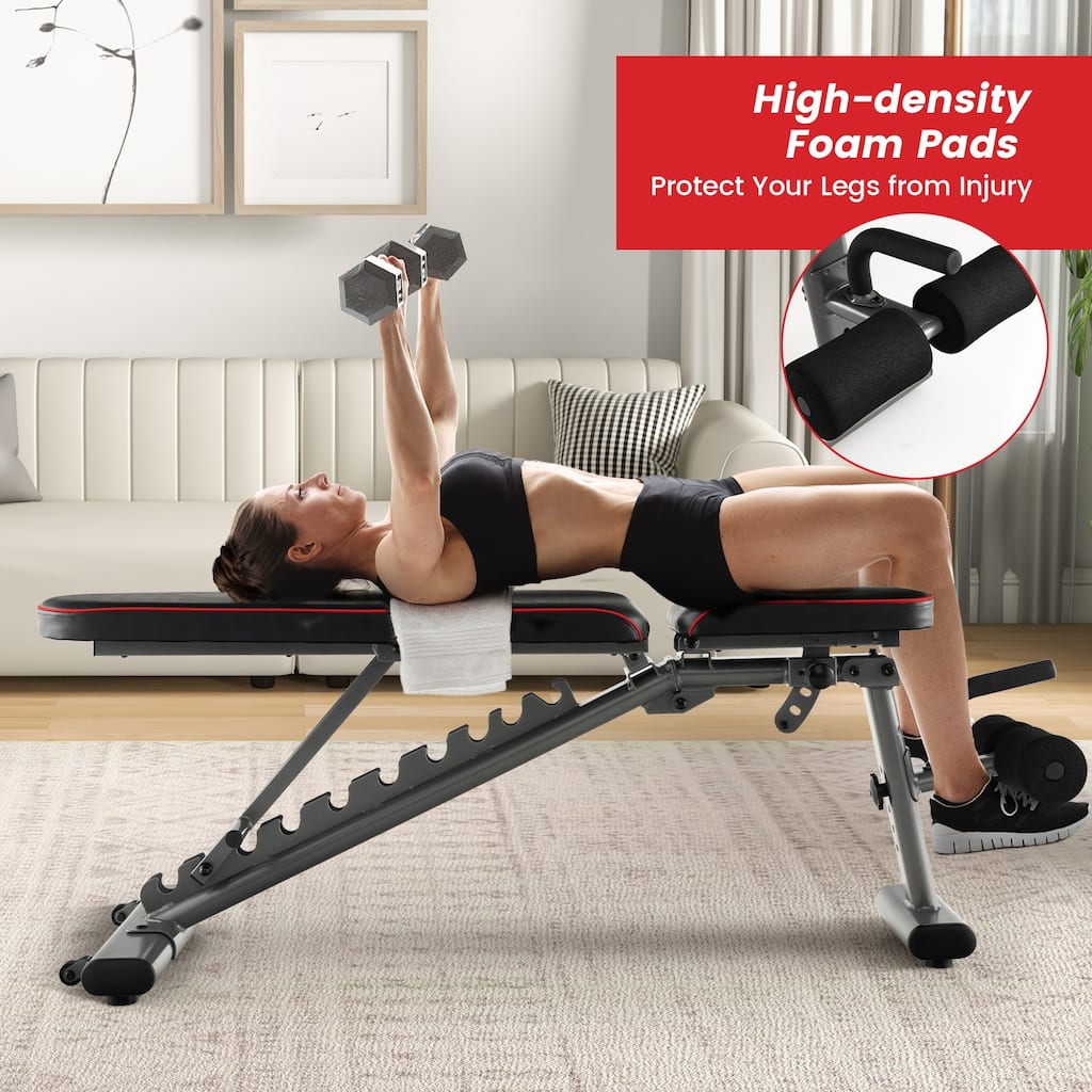 Black Adjustable Weight Incline Decline Flat Bench for Home Gym with 10 Backrest Positions - 59" x 20" x 21-52"