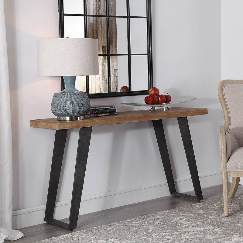 51.75" Brown Wood Industrial Console Table with Metal Legs
