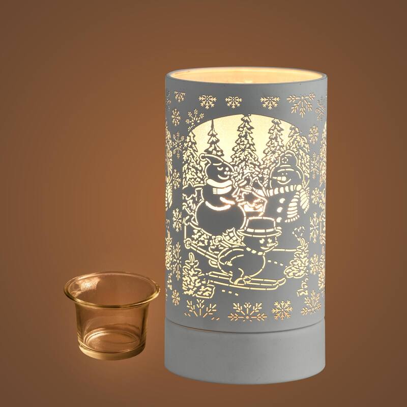 7" Touch lamp/Oil burner/Wax warmer-White Snowman Family - 3.75*3.75*7