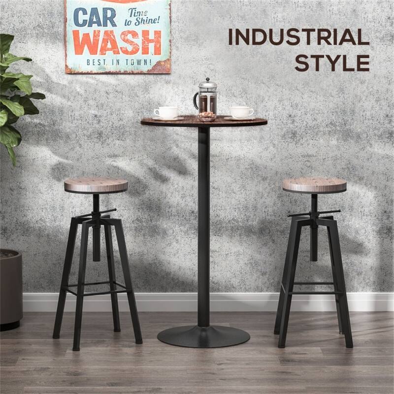 Rustic Round Bar Table with Steel Base and Polished Wood Top for Cafe or Home - 24"(Dia) x 42"H