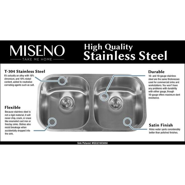 Miseno MSS3218C5050 32" Undermount Double Basin Stainless Steel