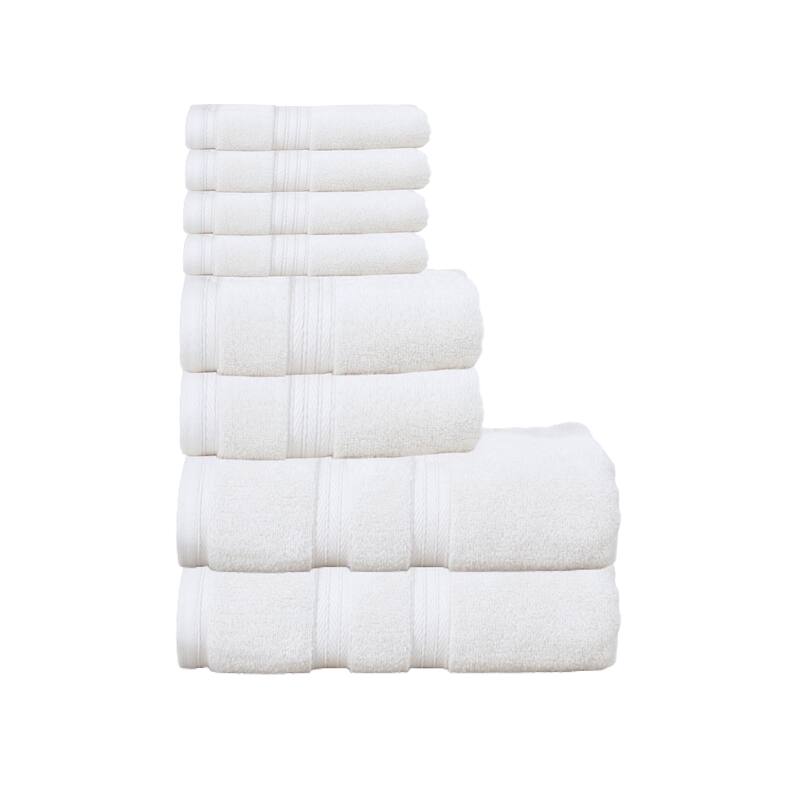 Home Weavers Elegance Essentials 550GSM Cotton Zero Twist Super Absorbent Bath Towel Set of 8 - 27"x54", 16"x24", 13"x13" - Ivory