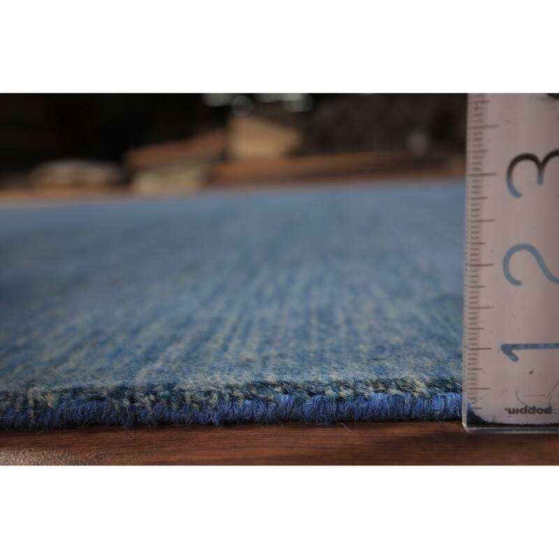 Modern Gabbeh Area Rug Hand-Knotted Oriental Blue Wool Carpet - 6'7" x 9'10"