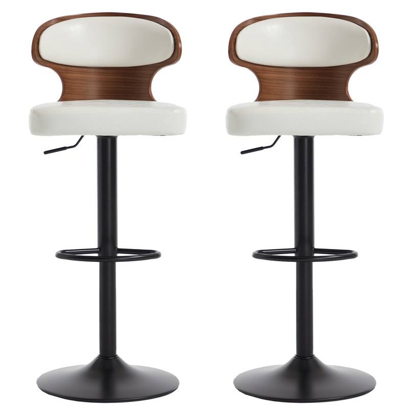 PU Leather Upholstered Curved Backrest 360° Swivel Adjustable Height Bar Stools with Footrest(set of 2)