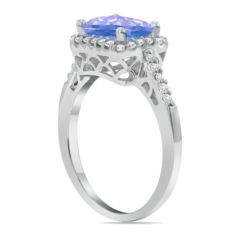 Marquee Jewels 2 1/2 Carat TW Emerald Cut Tanzanite Diamond Ring in 10K White Gold