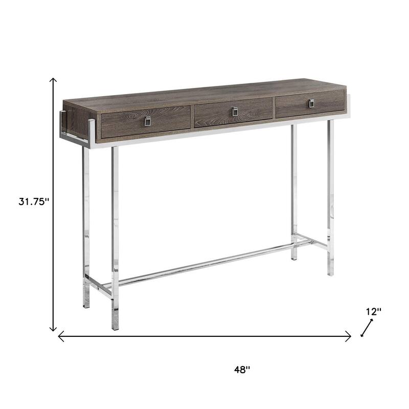 HomeRoots 48" Taupe and Silver Console Table And Drawers - 48.00 in. x 31.75 in. x 12.00 in.