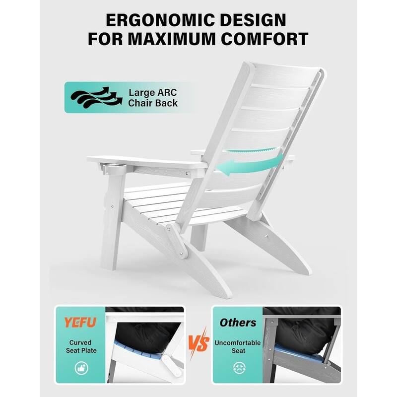 WINSOON HIPS Folding Adirondack Chairs with Arc Back & Cup Holder Set Of 2