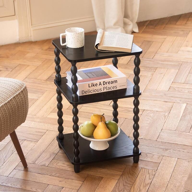 Small End Table with Storage Shelf Vintage Nightstand Bedside Table