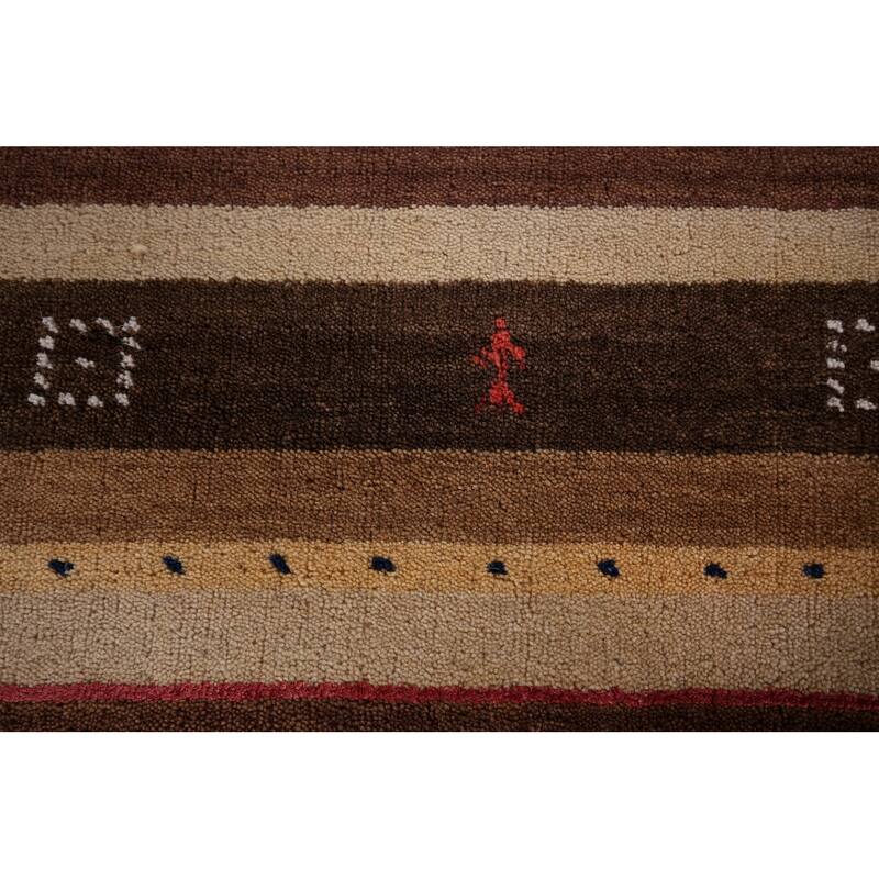 Tribal Striped Gabbeh Indian Area Rug Hand-Knotted Wool Carpet - 5'3"x 7'9"