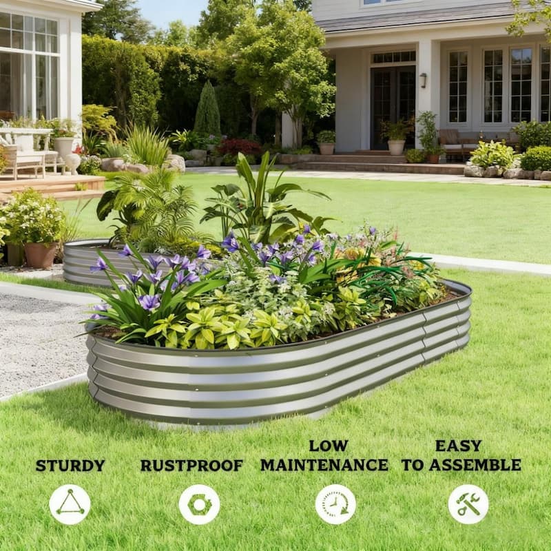 GDFStudio Outdoor Aurelius Galvanized Steel Raised Planter Bed Set of 2