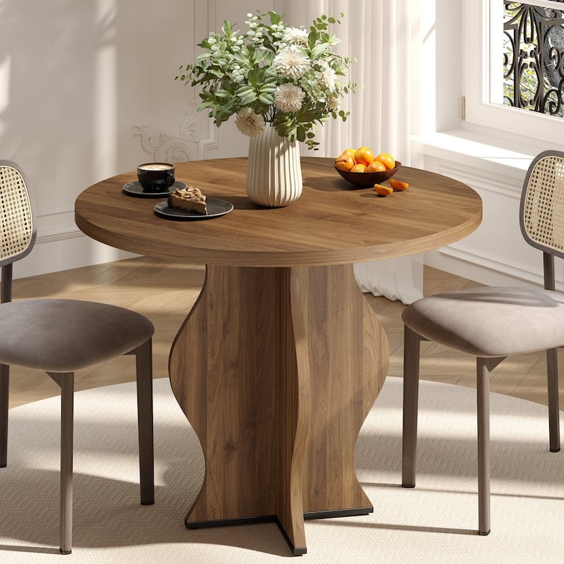 31.5" Farmhouse Wooden Round Dining Table - Walnut