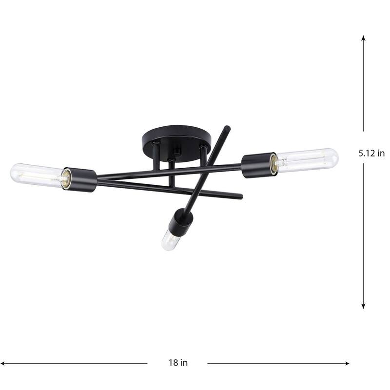 Astra Collection 3-Light 18 in. Matte Black Modern Semi-Flush Mount Light - Medium - Black - Medium