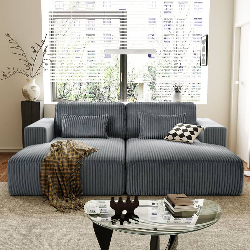 86.6" Corduroy Sofa Bed with Split Lounger & Pillows - Gray