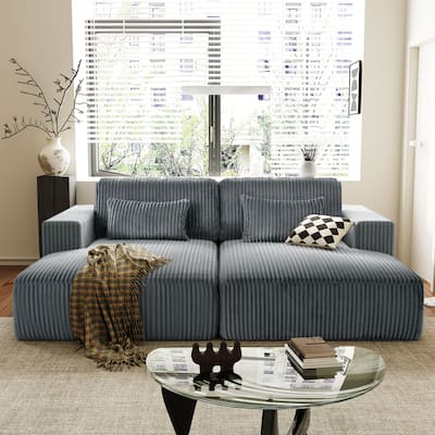 Corduroy Double Sofa Bed, Gray, 87" L x 65" W x 31" H, Ideal for Living Spaces