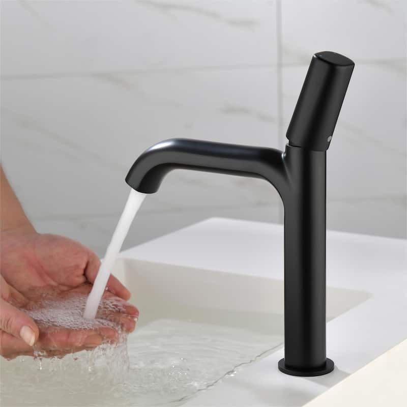 11''H Bathroom Sink Faucet Single with Single Handle in Black/Gold - Matte Black