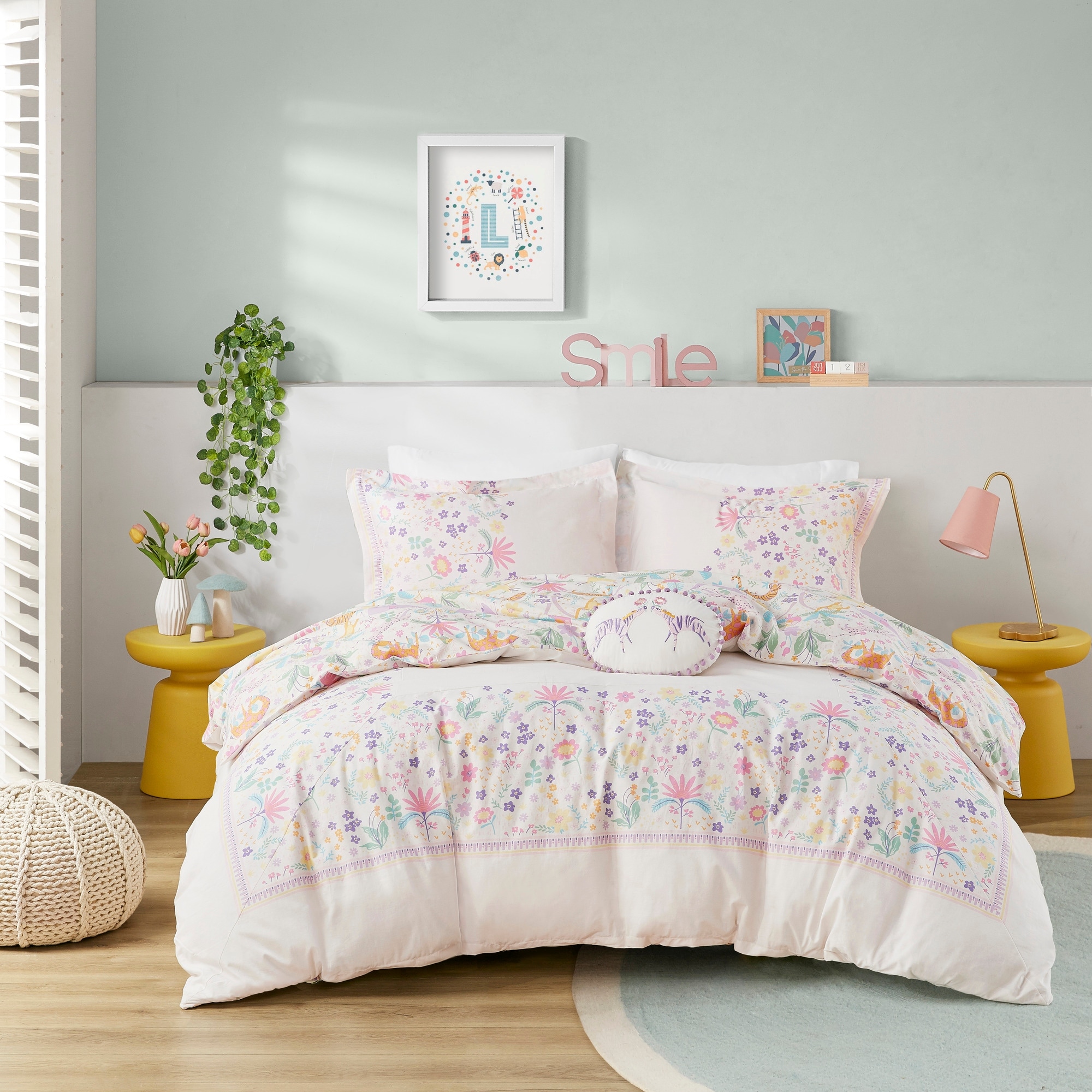 Intelligent Design Kids Lulu Floral Reversible Cotton Duvet Cover Set with Throw Pillow