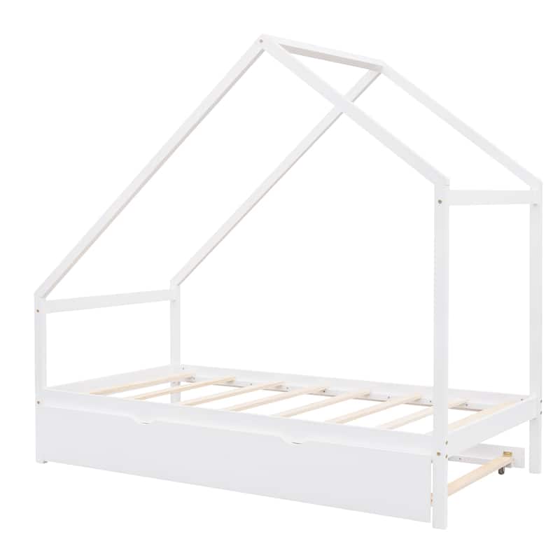 Wooden House Bed With Trundle