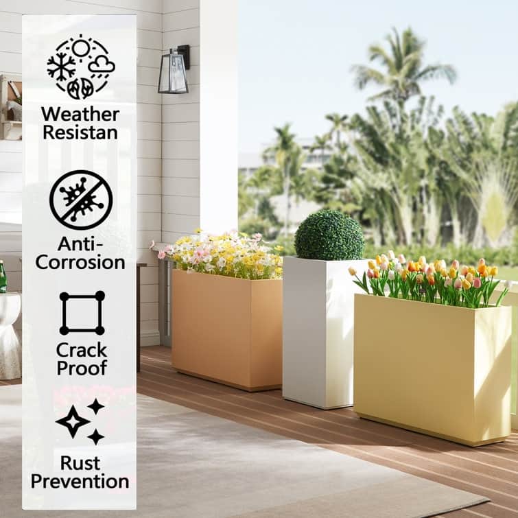 Metallic Heavy Planter for Outdoor Plants, 24.02" H x 30" W x 9.84" D	Tall and Long Metal Divider Planter Box