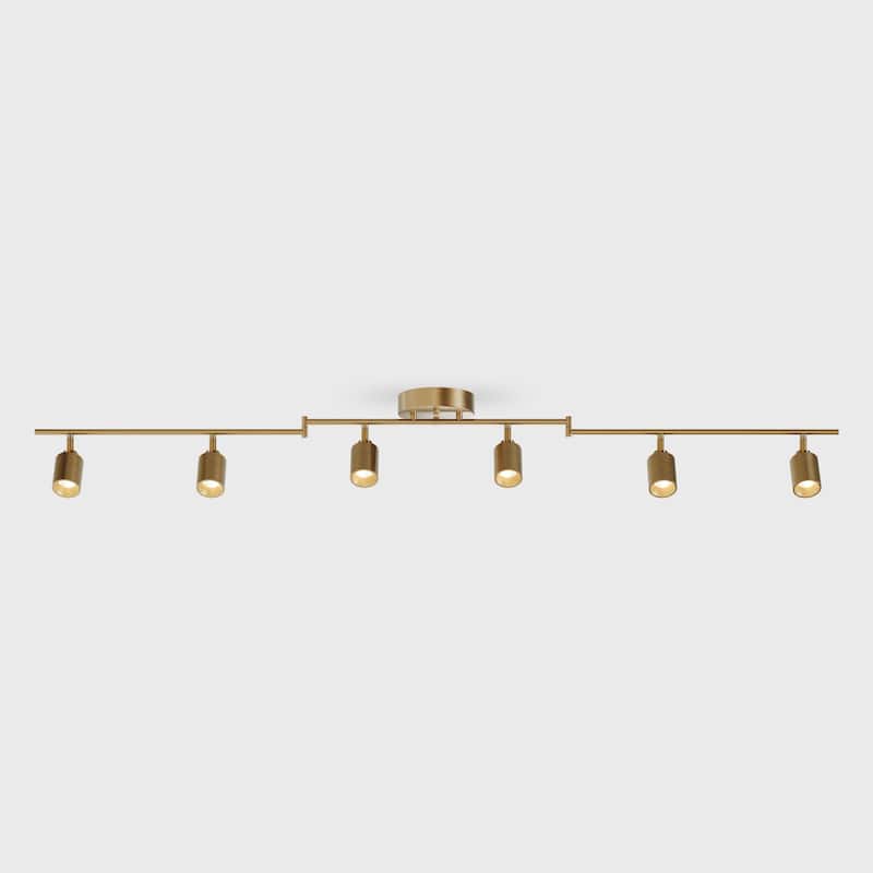 Shura 6-Light Brass Integrated LED Swivel Track Light with Rotatable Heads, 5 ft. Track Lighting Kit, 3000k, 3000 Lumens