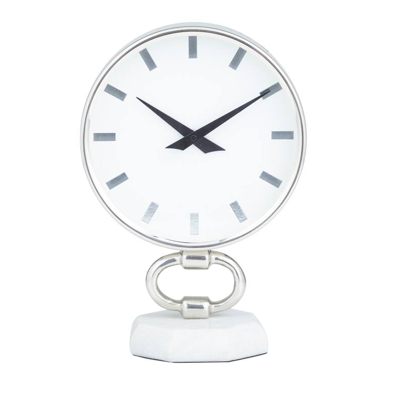 Silver Stainless Steel Metal Decorative Clock with Marble Base