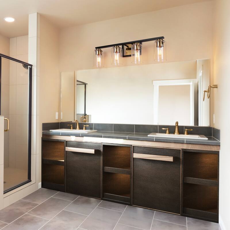 Modern Black Gold 3-Light Bathroom Vanity Lights Wall Lighting with Seeded Glass Shade