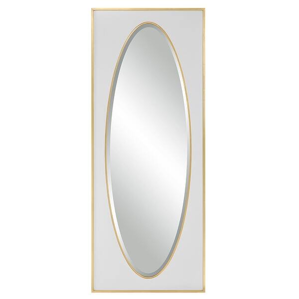 slide 1 of 1, Uttermost 09846 Danbury 24" W x 72" H Square Framed Bathroom Mirror White / Gold