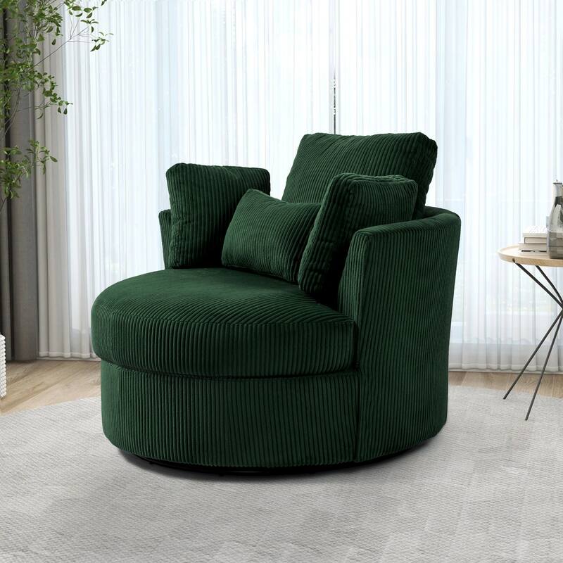 Indoor Corduroy Swivel Chair with Pillows