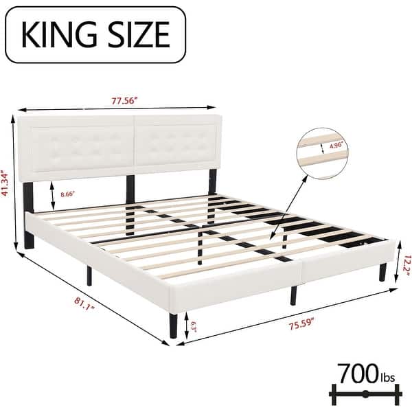 dimension image slide 1 of 17, alazyhome Upholstered Platform Bed Frame with Button Tufting Headboard