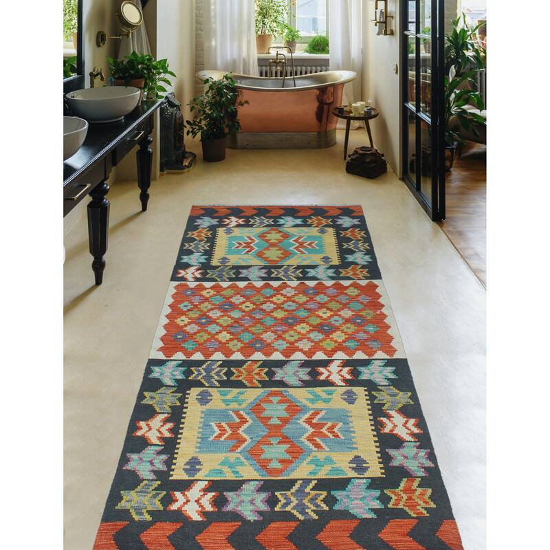 Flatweave Notoriou Charcoal/Red Runner - 2'10" x 6'8"