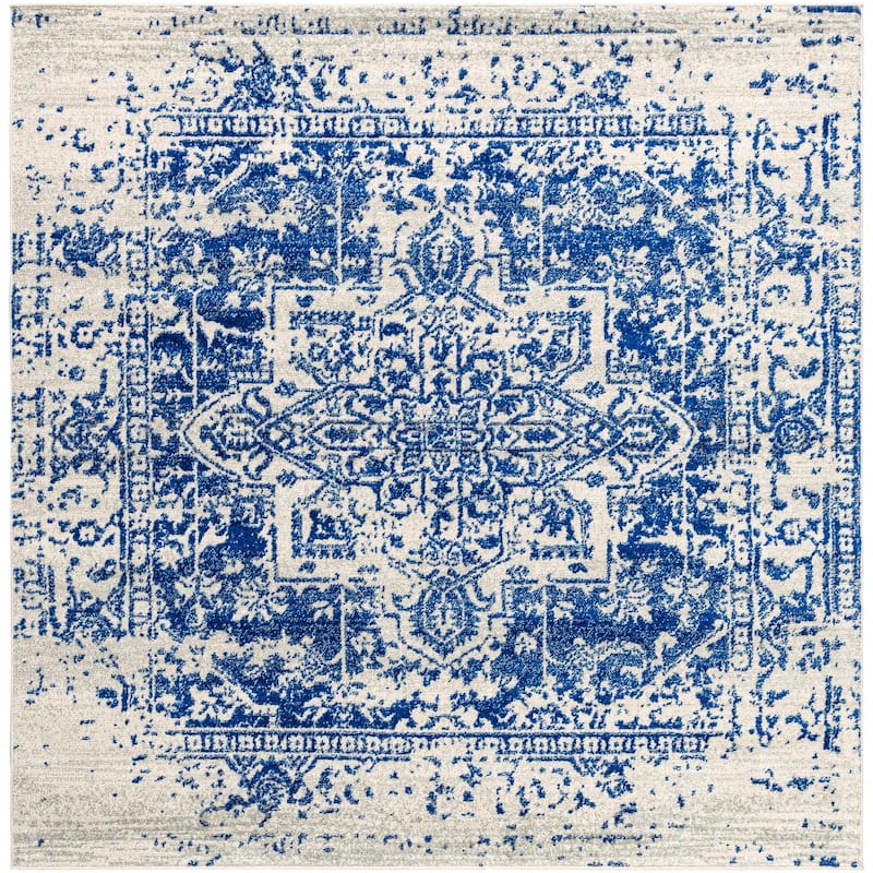 Livabliss Harput Updated Traditional Medallion Area Rug - Blue - 6'7" x 6'7" Square