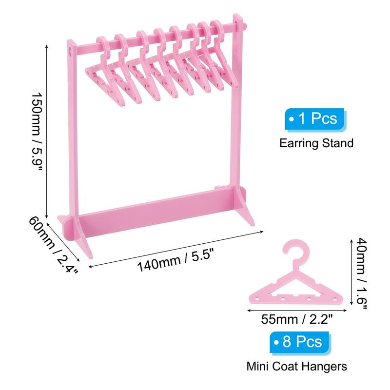1 Set Earring Holder 8 Coat Hanger, Acrylic Earring Organizer Stands - Pink