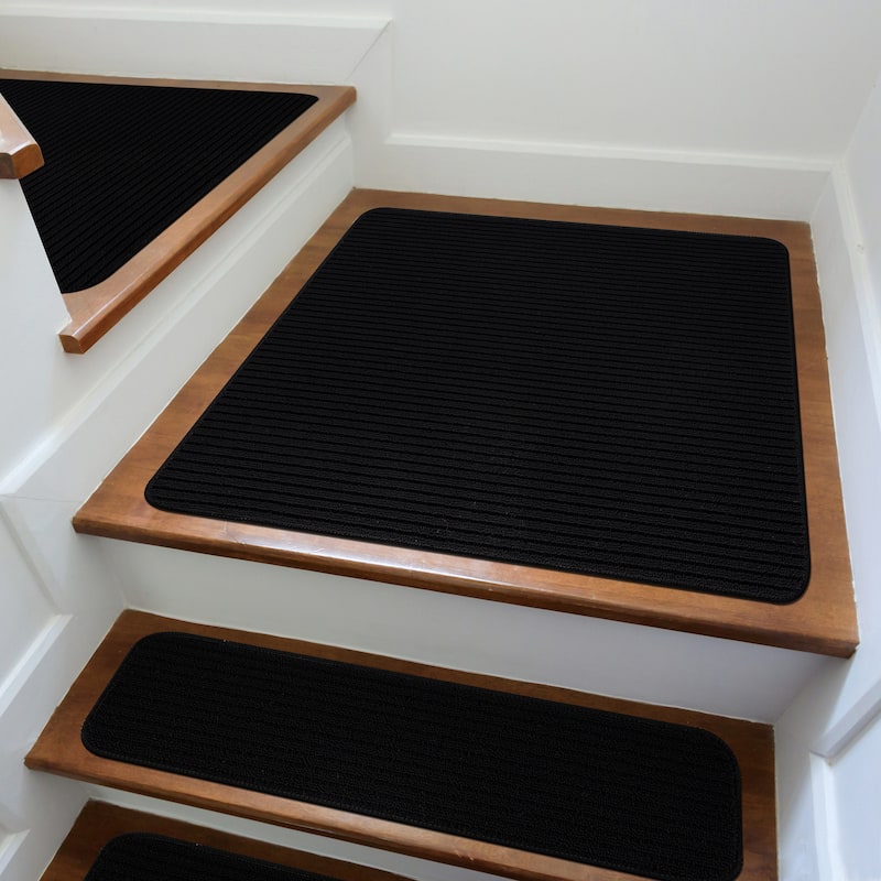 Beverly Rug Non Slip Stair Treads, Matching Landing Rug, Washable Runner Rug for Hallway - Landing Mat, 31''x31'' - Black